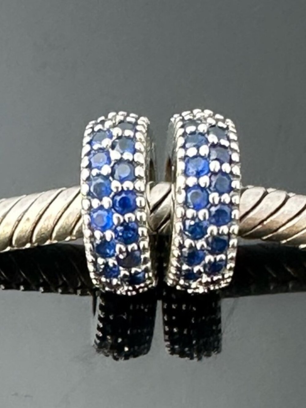2 PANDORA Spacers Sparkling Blue Cubic Zirconia 925 Ale Silve